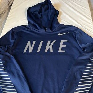 Nike Men's Navy Blue Hoodie with White Accents